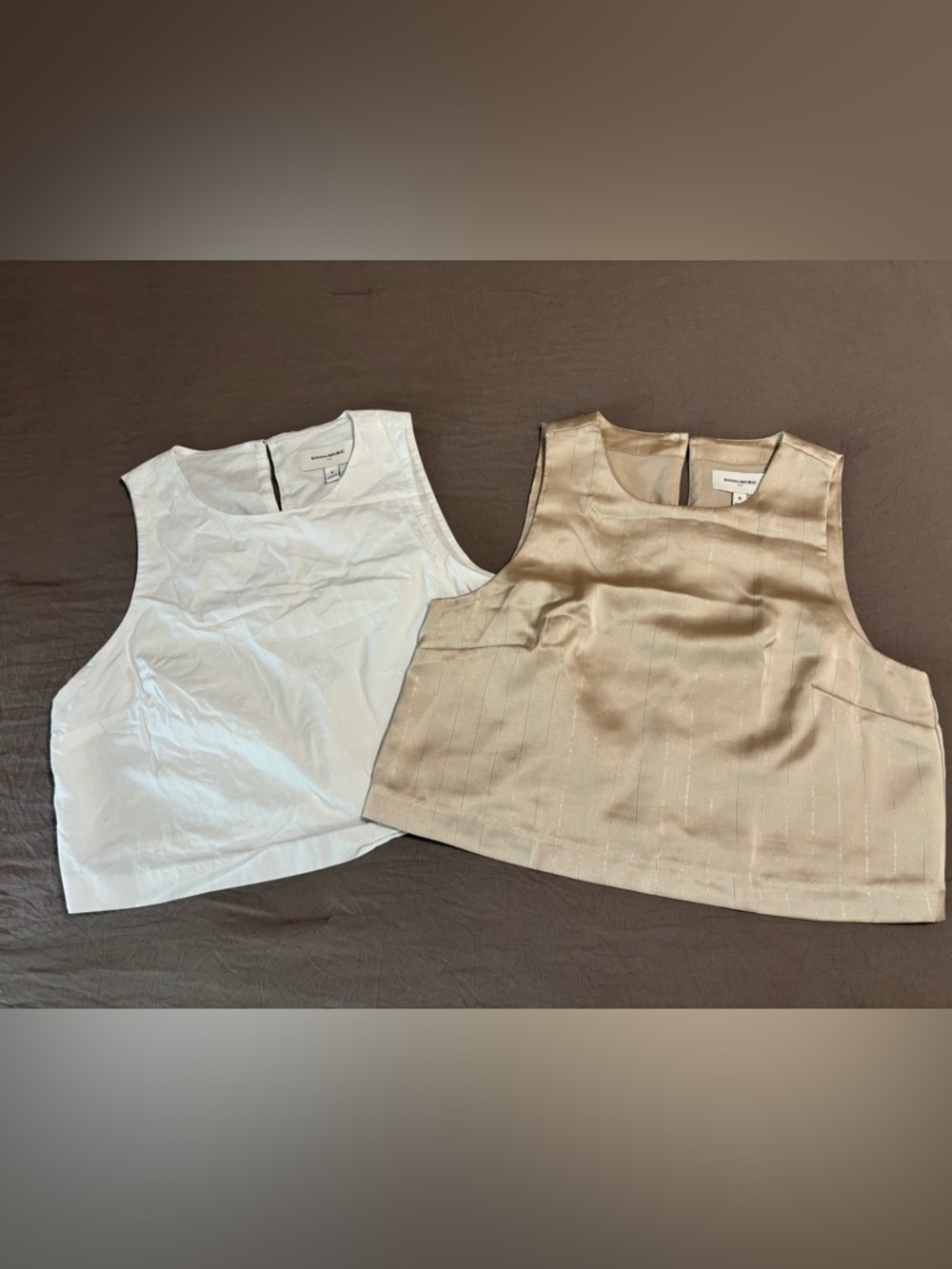 Banana Republic Gold Shimmer Tank Top and White Cotton Shell Duo